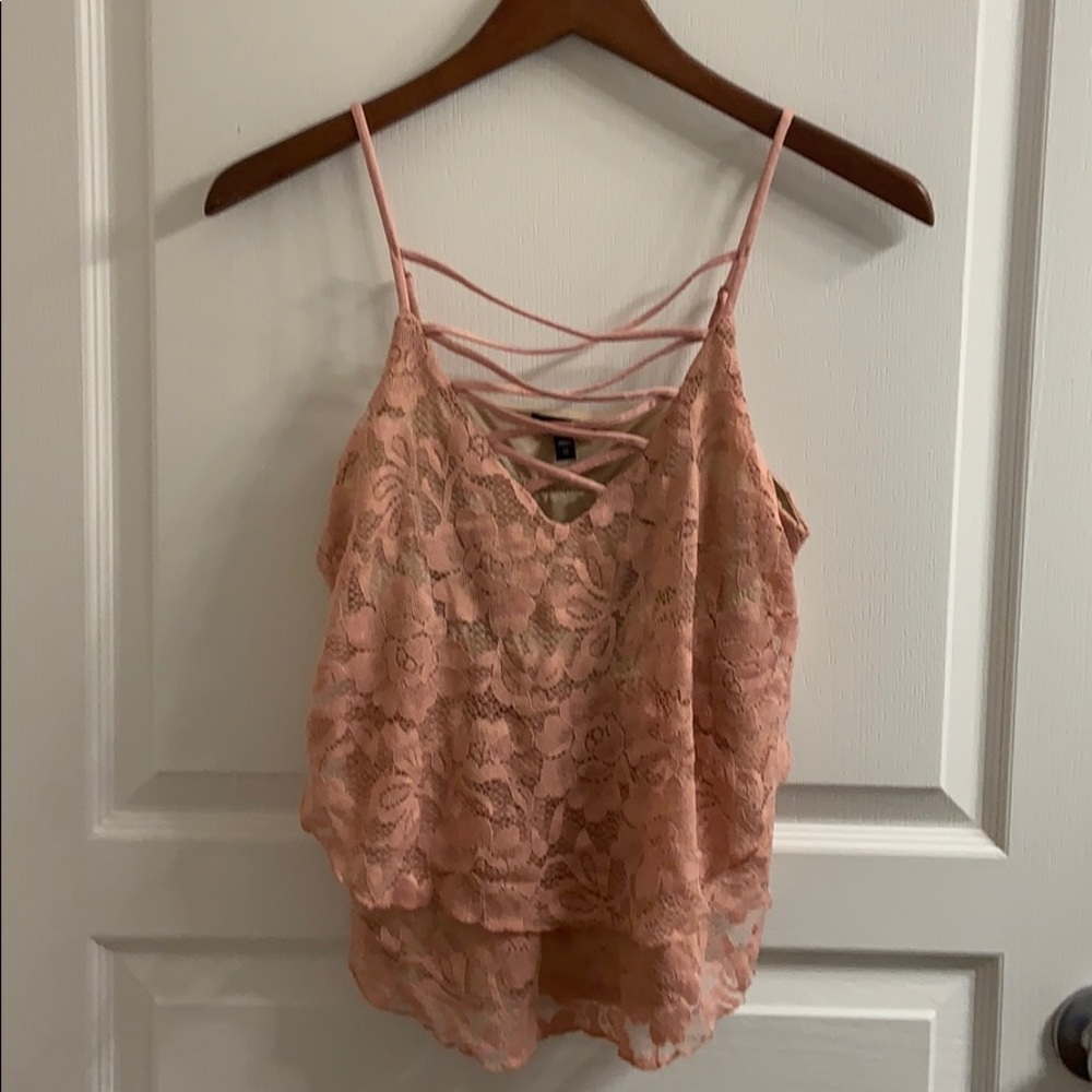 Express lace pink/cream tank top